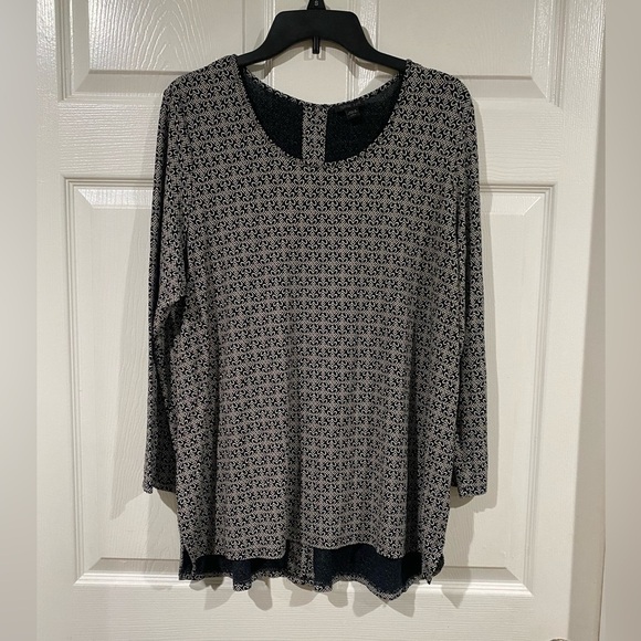 J Jill Scoop Neck Blouse Minimal Coastal Office Comfort Petite Large Navy White - Picture 1 of 11